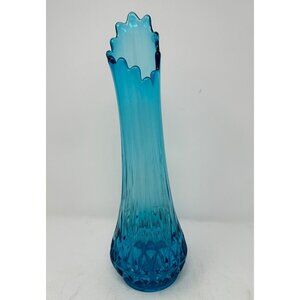 L.E. SMITH NESTING TRIANGLE 14.5" Swung Vase #1153 PEACOCK BLUE Fayette Glass